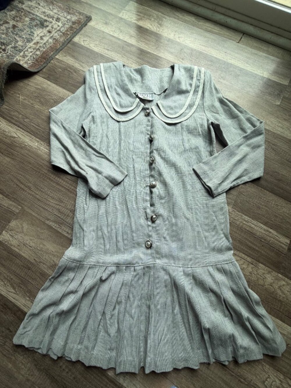 Vintage Rampage Gray Button-Up Dress With Pleated Hem & Peter Pan Collar